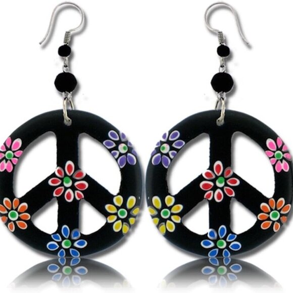 Jewelry - Peace Sign Dangle Earrings Organic Wood Hippie Jewelry for Women and Men